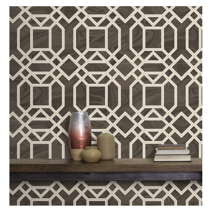 Papel pintado geométrico con inserciones en oro - Ducal Stone 679472