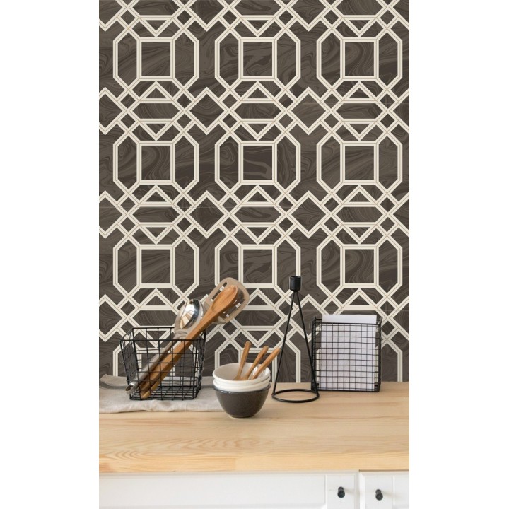 Papel pintado geométrico con inserciones en oro - Ducal Stone 679472