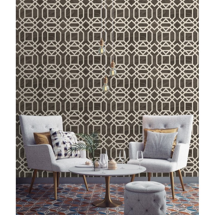 Papel pintado geométrico con inserciones en oro - Ducal Stone 679472