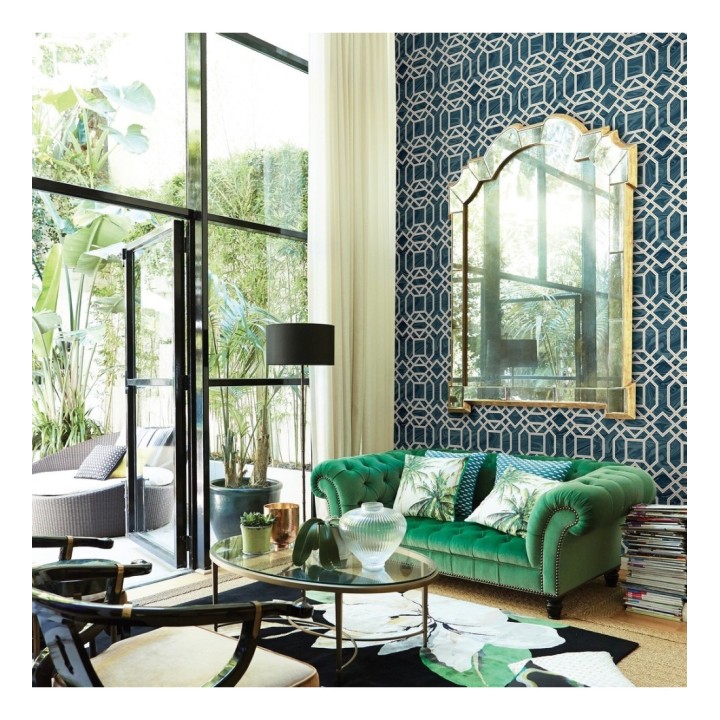 Papel pintado geométrico con inserciones en oro - Ducal Stone 679473