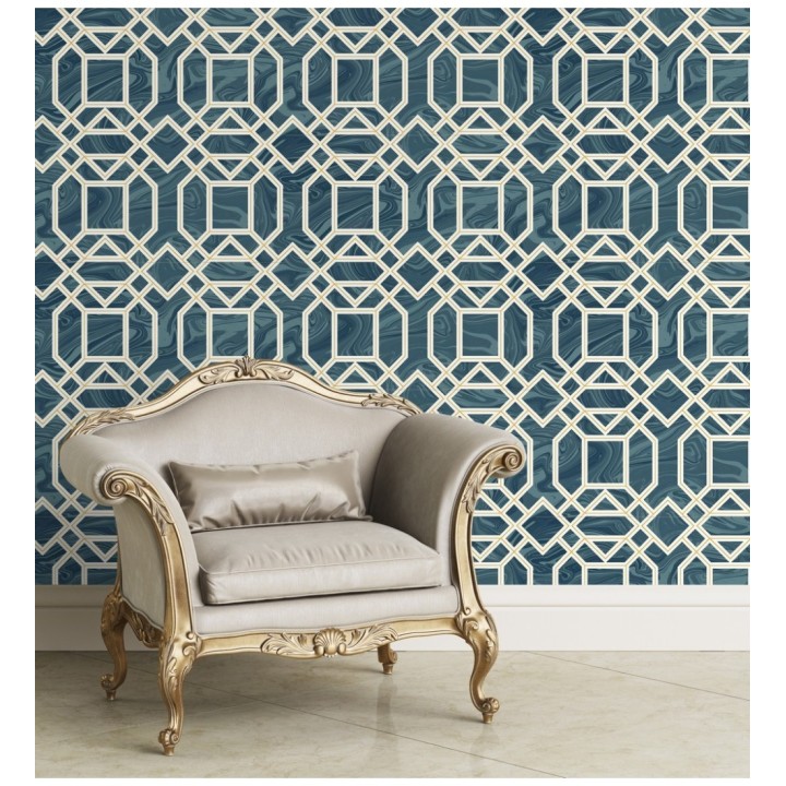 Papel pintado geométrico con inserciones en oro - Ducal Stone 679473