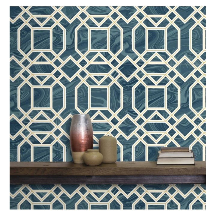 Papel pintado geométrico con inserciones en oro - Ducal Stone 679473