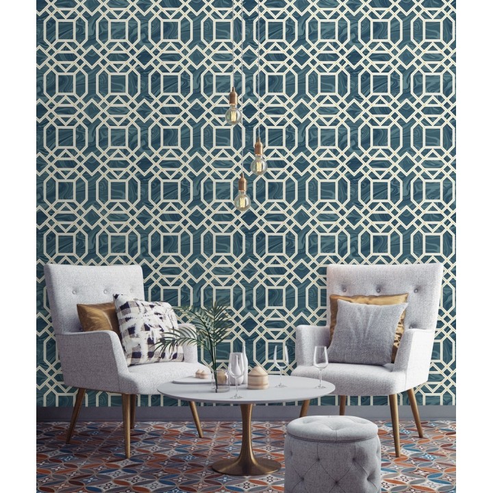 Papel pintado geométrico con inserciones en oro - Ducal Stone 679473