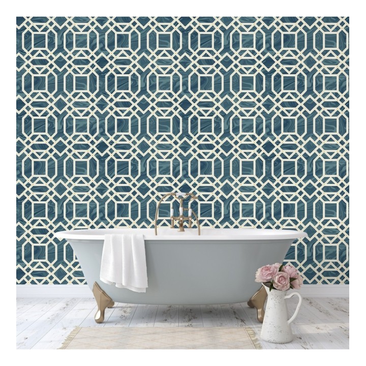 Papel pintado geométrico con inserciones en oro - Ducal Stone 679473