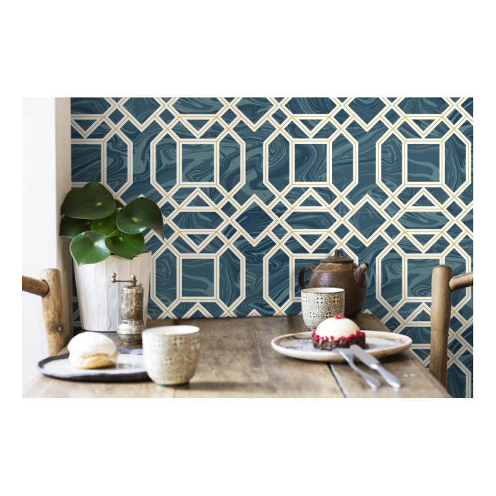 Papel pintado geométrico con inserciones en oro - Ducal Stone 679473