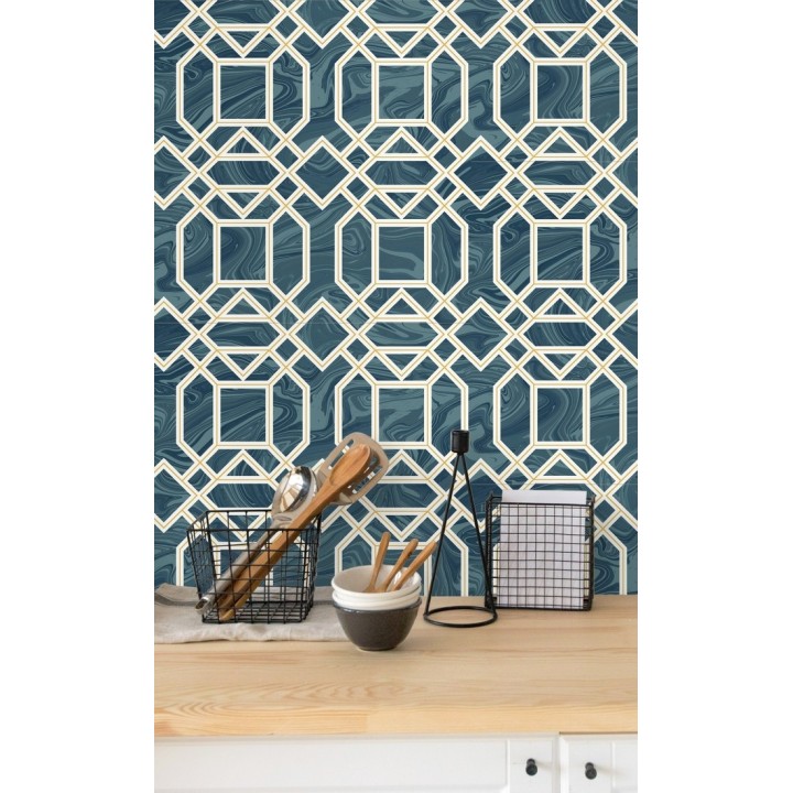 Papel pintado geométrico con inserciones en oro - Ducal Stone 679473