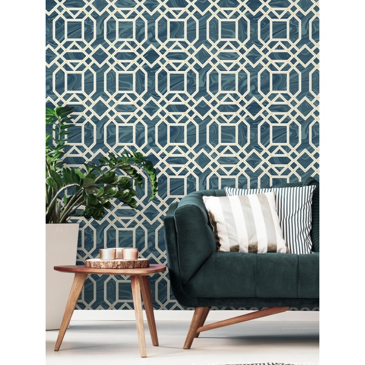 Papel pintado geométrico con inserciones en oro - Ducal Stone 679473