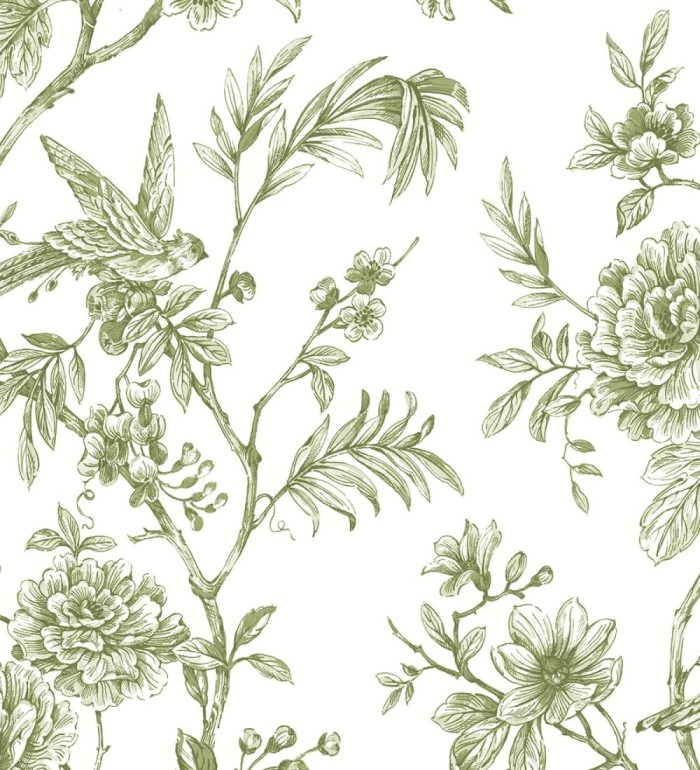 Papel pintado pájaros y hojas dibujado a carboncillo - La Bohème 679485