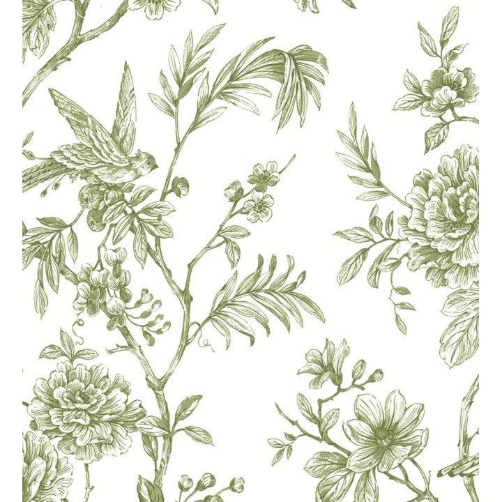 Papel pintado pájaros y hojas dibujado a carboncillo - La Bohème 679485