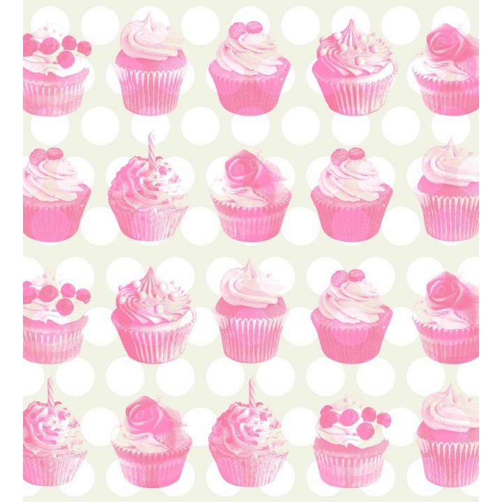 Papel pintado cupcakes tonos rosas con fondo de lunares - Cupcakes 7349