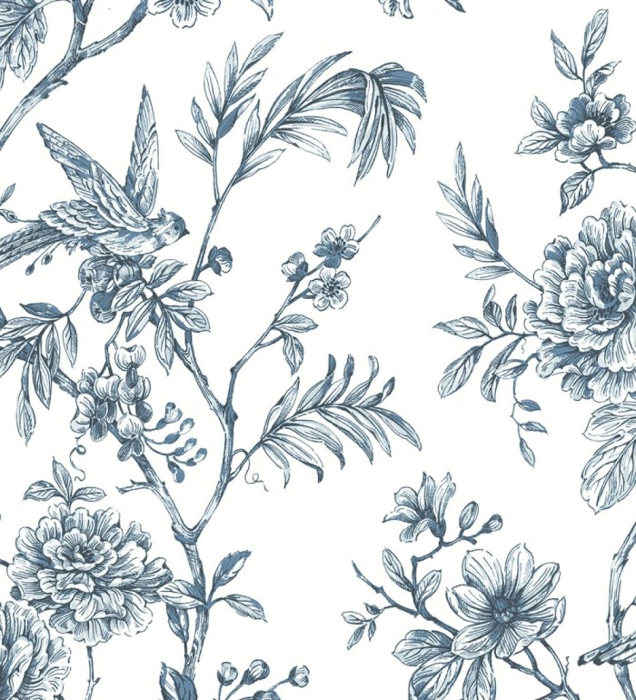 Papel pintado pájaros y hojas dibujado a carboncillo - La Bohème 679486