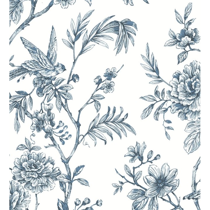 Papel pintado pájaros y hojas dibujado a carboncillo - La Bohème 679486