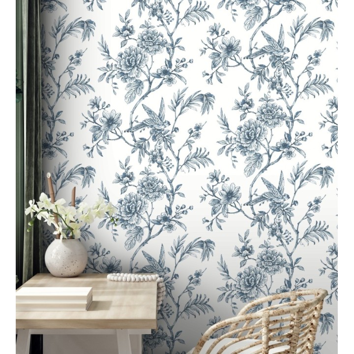 Papel pintado pájaros y hojas dibujado a carboncillo - La Bohème 679486