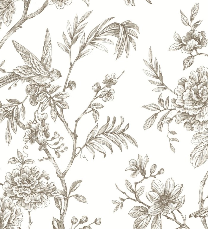 Papel pintado pájaros y hojas dibujado a carboncillo - La Bohème 679487