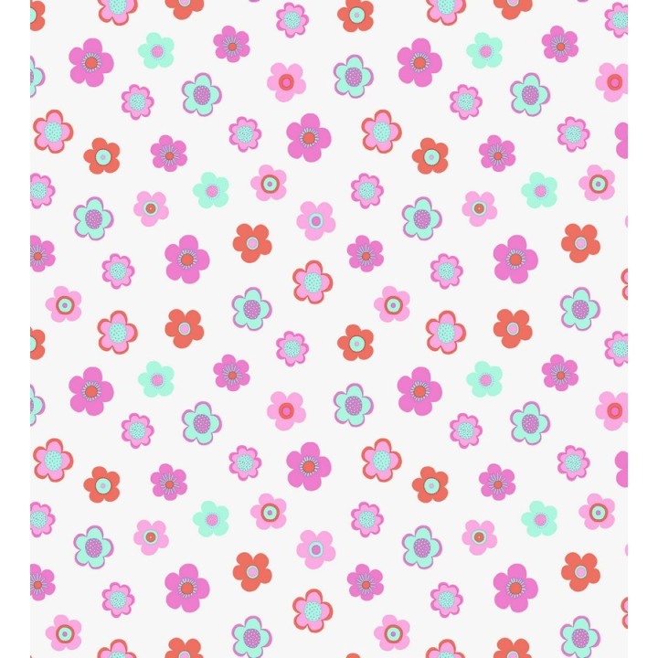 Papel pintado flores pequeñas infantiles tonos rosas y celestes - Merce 7350
