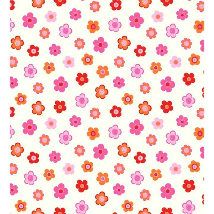 Papel pintado flores infantiles tonos rojos y anaranjados - Merce 7351
