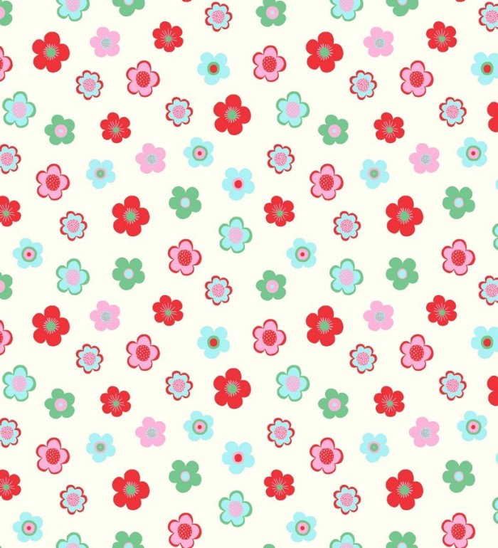 Papel pintado flores pequeñas infantiles tonos rojos y verdes - Merce 7352