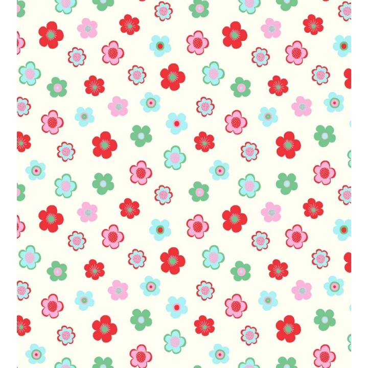 Papel pintado flores pequeñas infantiles tonos rojos y verdes - Merce 7352