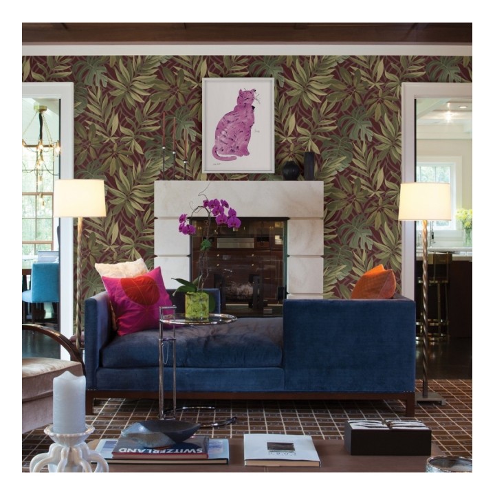 Papel pintado hojas grandes de monstera rojizo tropical - Palm Springs 679494