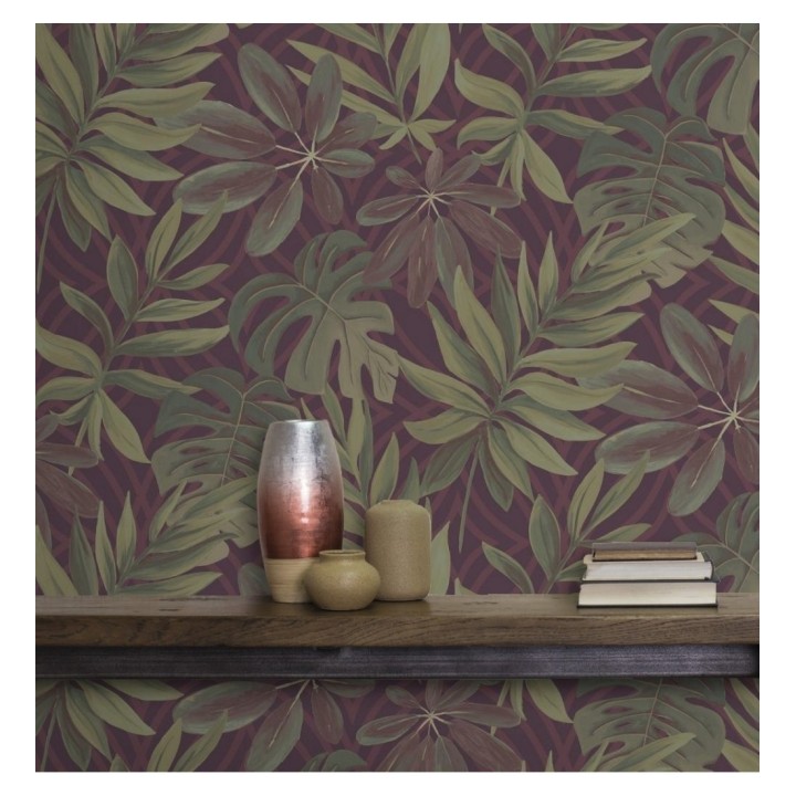 Papel pintado hojas grandes de monstera rojizo tropical - Palm Springs 679494
