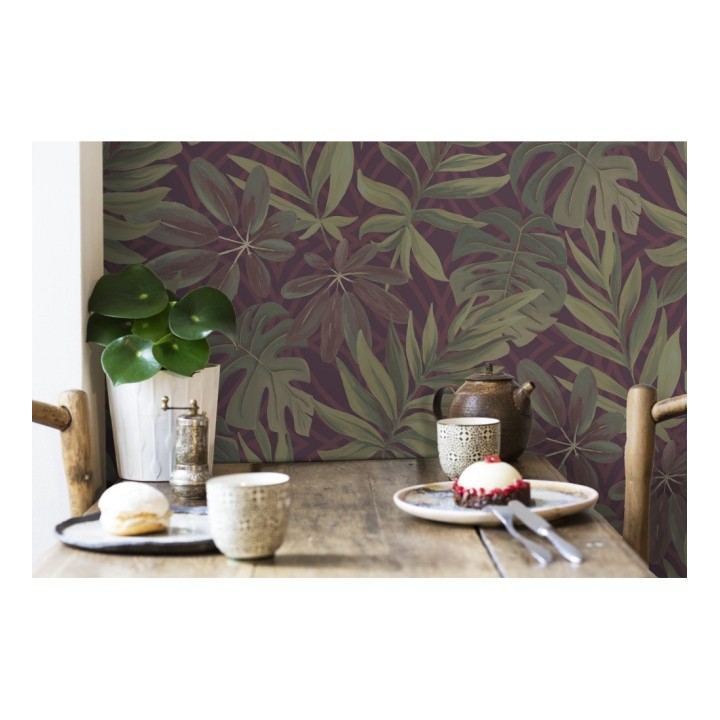 Papel pintado hojas grandes de monstera rojizo tropical - Palm Springs 679494