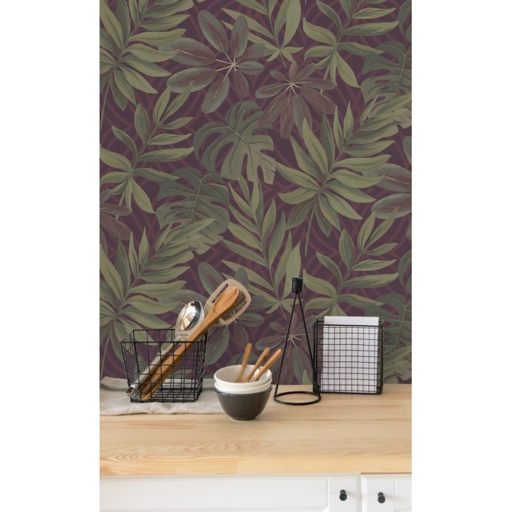 Papel pintado hojas grandes de monstera rojizo tropical - Palm Springs 679494