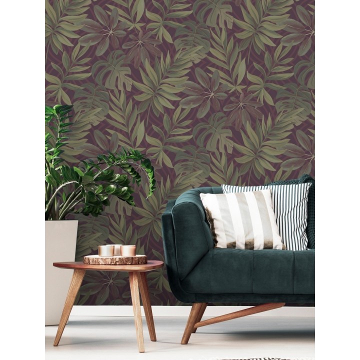 Papel pintado hojas grandes de monstera rojizo tropical - Palm Springs 679494