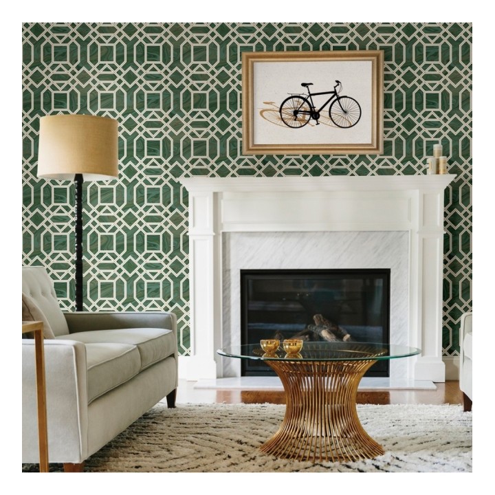 Papel pintado geométrico con inserciones en oro - Ducal Stone 679495