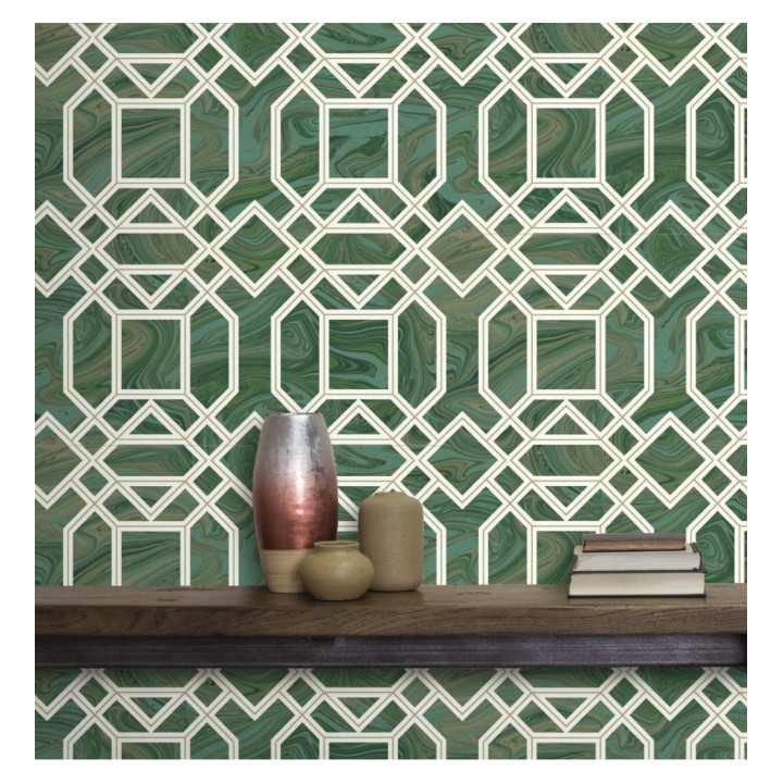 Papel pintado geométrico con inserciones en oro - Ducal Stone 679495