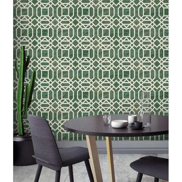 Papel pintado geométrico con inserciones en oro - Ducal Stone 679495