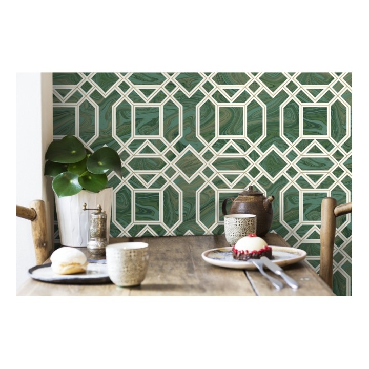 Papel pintado geométrico con inserciones en oro - Ducal Stone 679495