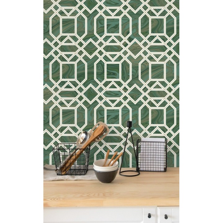 Papel pintado geométrico con inserciones en oro - Ducal Stone 679495