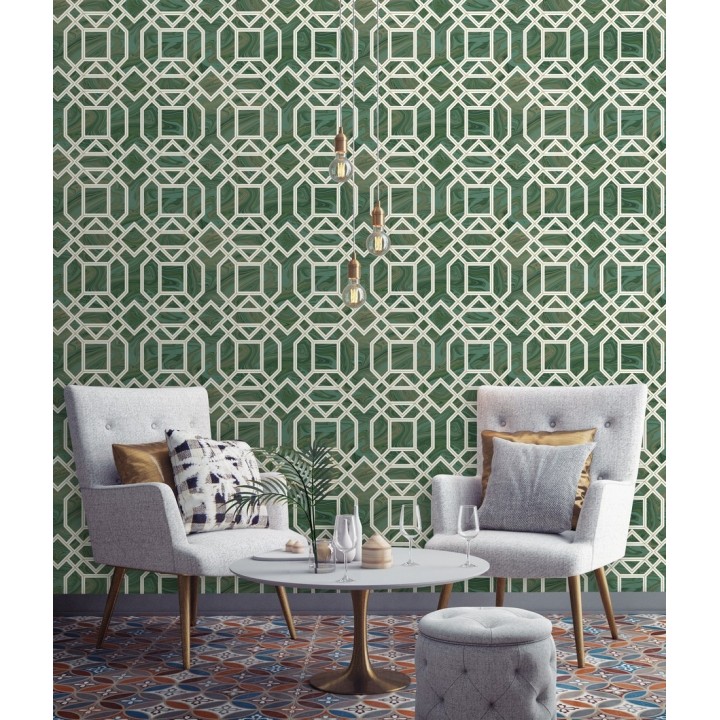 Papel pintado geométrico con inserciones en oro - Ducal Stone 679495