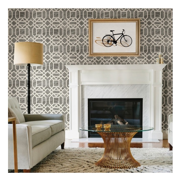 Papel pintado geométrico con inserciones en oro - Ducal Stone 679496