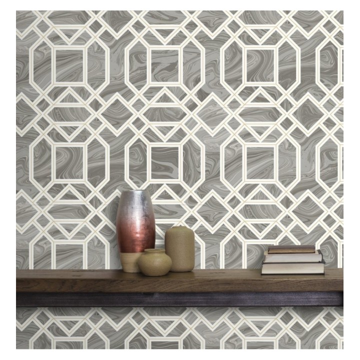 Papel pintado geométrico con inserciones en oro - Ducal Stone 679496