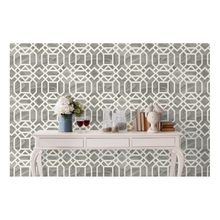 Papel pintado geométrico con inserciones en oro - Ducal Stone 679496