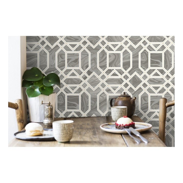 Papel pintado geométrico con inserciones en oro - Ducal Stone 679496