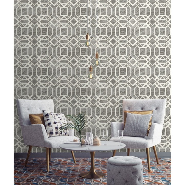 Papel pintado geométrico con inserciones en oro - Ducal Stone 679496