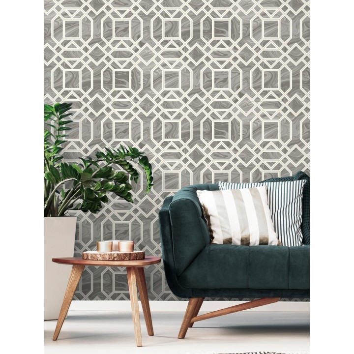 Papel pintado geométrico con inserciones en oro - Ducal Stone 679496