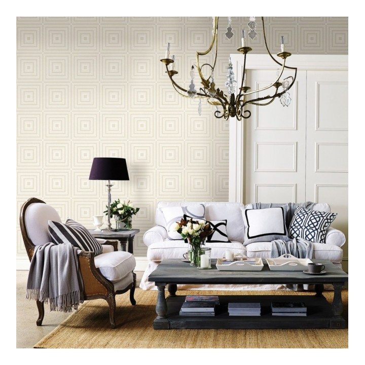 Papel pintado geométrico de cuadros concéntricos con cristales de gel en relieve - Heracles 679506