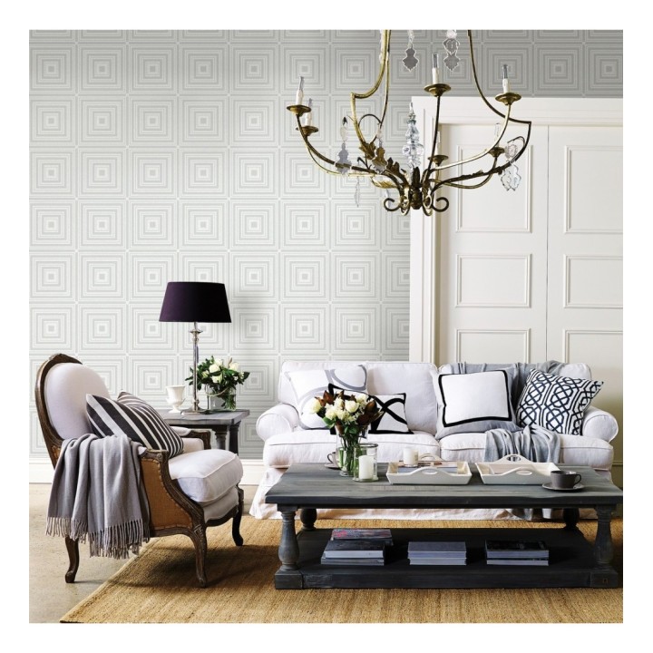 Papel pintado geométrico cuadros concéntricos de cristales en relieve - Heracles 679507