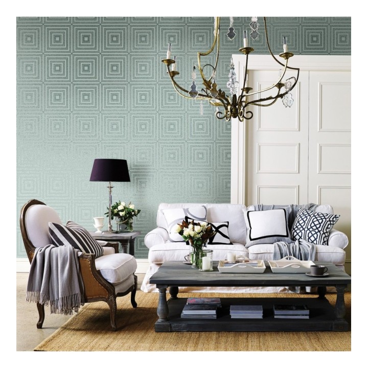 Papel pintado geométrico cuadros concéntricos de cristales en relieve - Heracles 679508