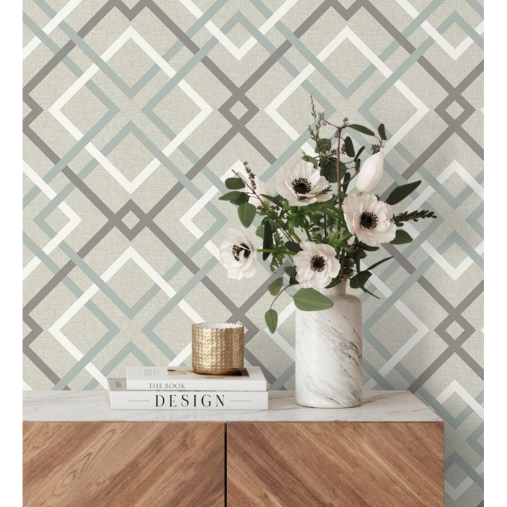Papel pintado geométrico cuadros entrelazados estilo nórdico tonos grises - Copenhagen 679509