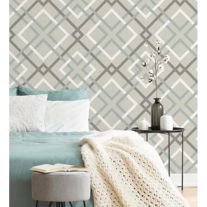 Papel pintado geométrico cuadros entrelazados estilo nórdico tonos grises - Copenhagen 679509