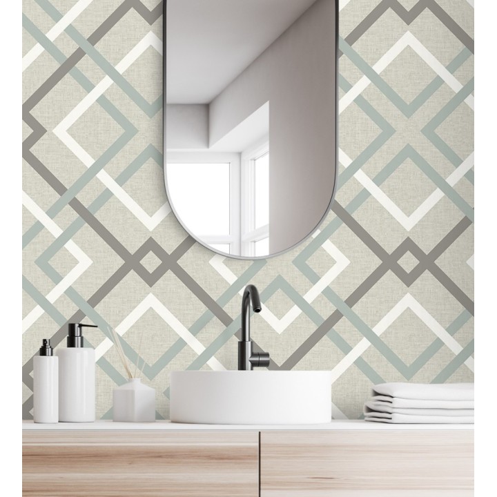 Papel pintado geométrico cuadros entrelazados estilo nórdico tonos grises - Copenhagen 679509