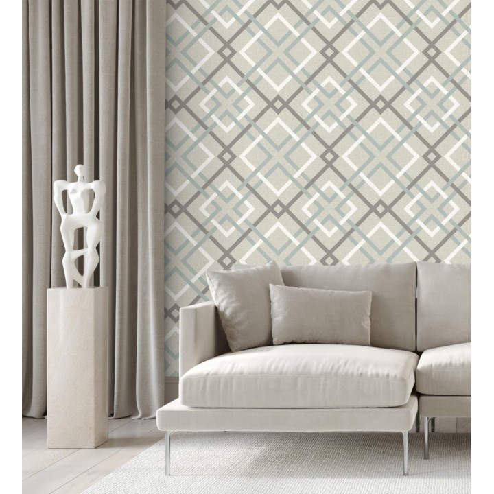 Papel pintado geométrico cuadros entrelazados estilo nórdico tonos grises - Copenhagen 679509