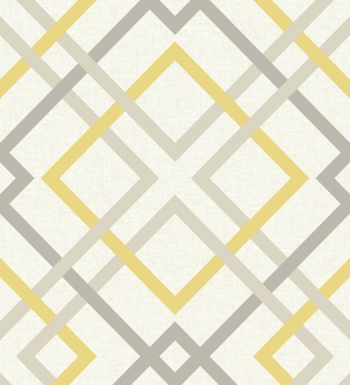 Papel pintado geométrico cuadros entrelazados estilo nórdico tonos amarillos - Copenhagen 679511