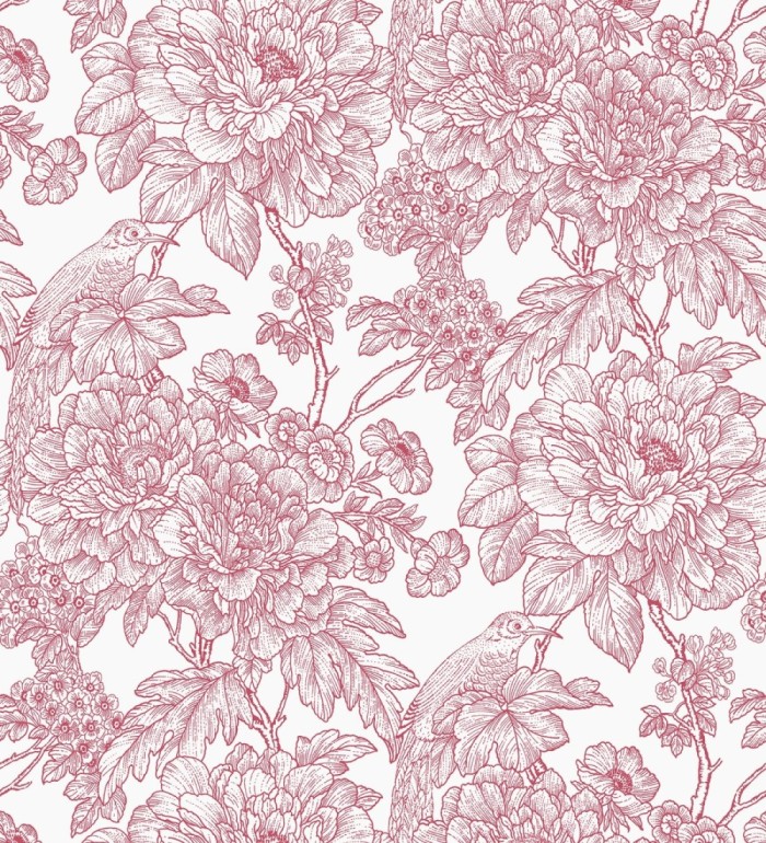 Papel pintado romántico flores y pájaros tonos rosa  - Bristol Flowers 679528
