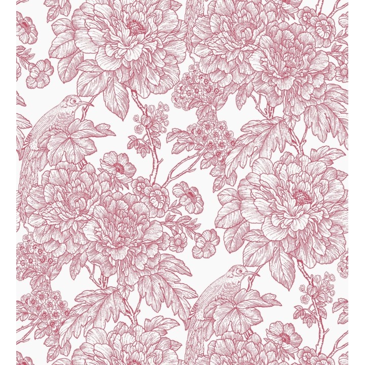Papel pintado romántico flores y pájaros tonos rosa  - Bristol Flowers 679528