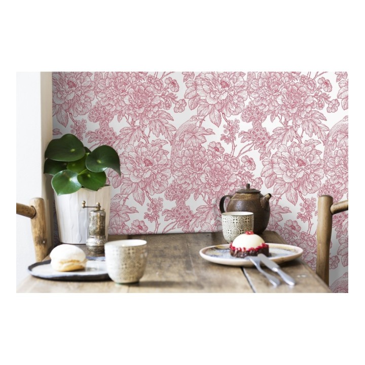 Papel pintado romántico flores y pájaros tonos rosa  - Bristol Flowers 679528